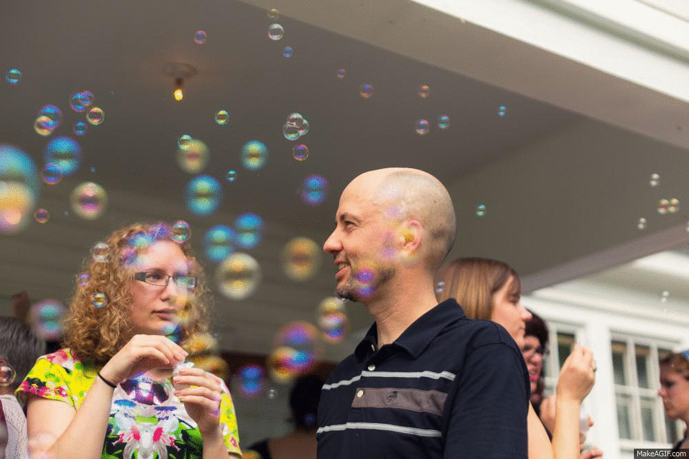 my friend trigger eating bubbles at a wedding reception